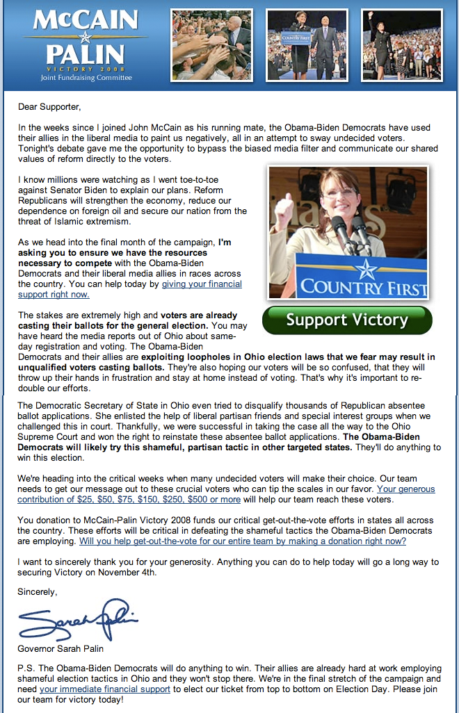 Comparing the Obama and McCain Emails palin long Comparing the Obama and McCain Emails