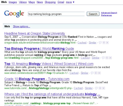Top- Ranking Biology Program Google Results top ranking biology program results 500 Page Titles and Meta Descriptions: Your Search Calls to Action