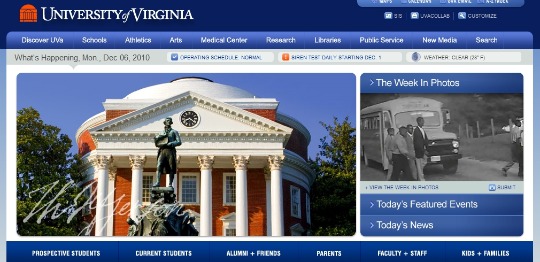A non-disruptive example of weather on the homepage of virginia.edu weather on uva Should a College Homepage Have The Local Weather Displayed?